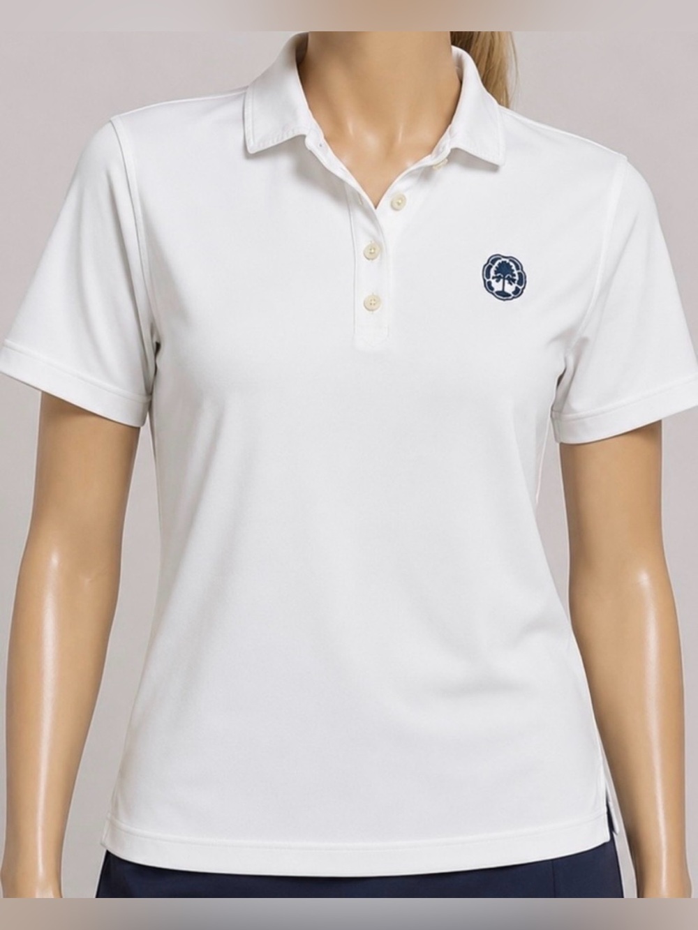 Peter Milar White Polo Shirt with Navy Crest Logo